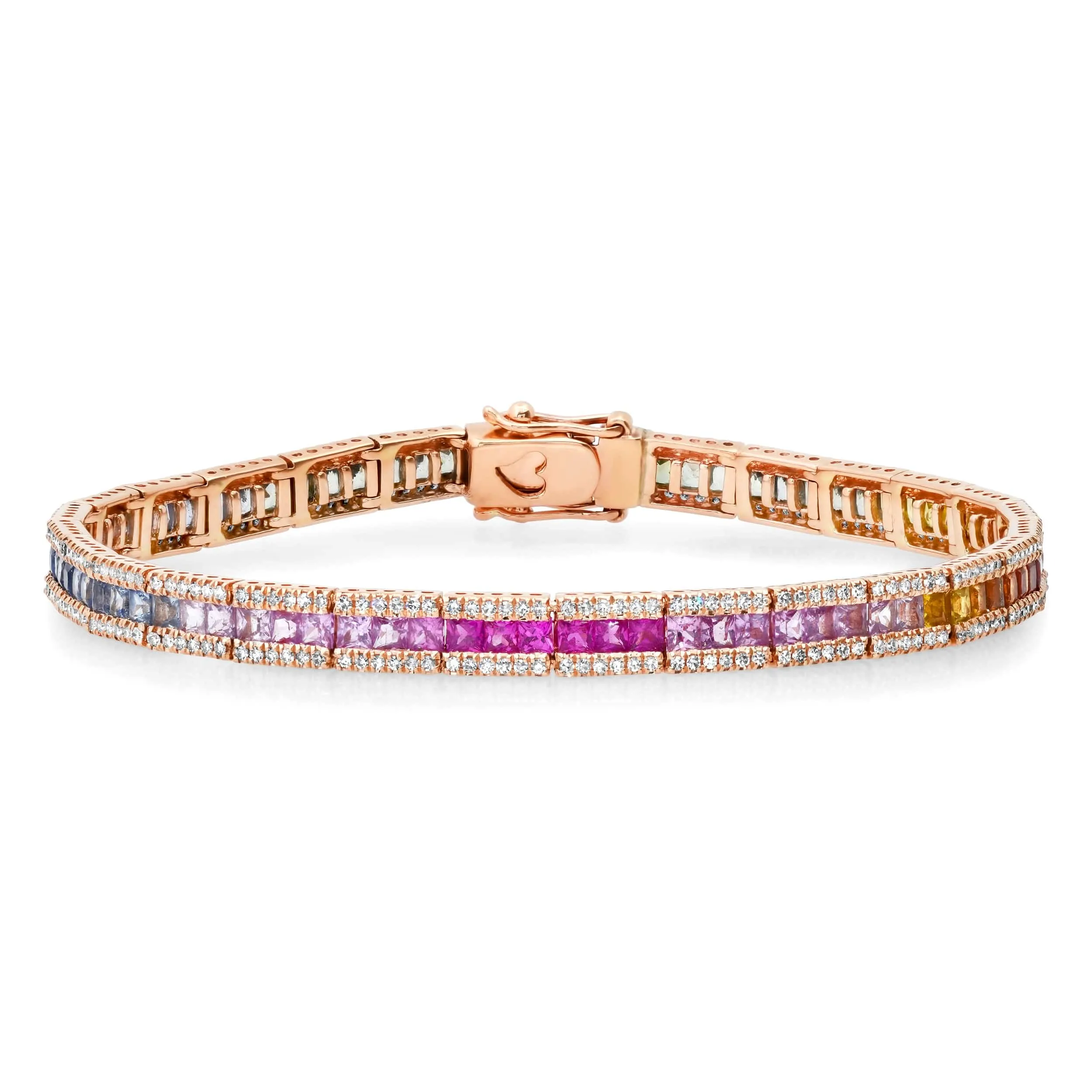 14K Gold Rainbow and Diamond Tennis Bracelet