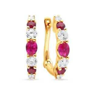 14k Gold Ruby and Diamond Hoops