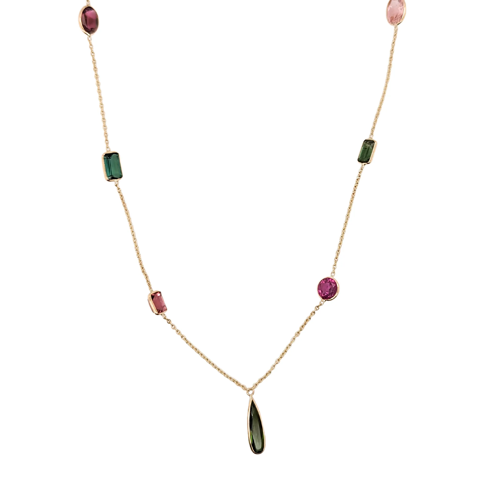 14K Gold Seven Tourmaline Station Necklace