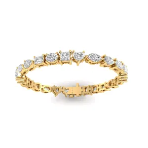 14K or 18K Gold and multi-shape Diamond 12.5 ct Tennis Bracelet, Lab Grown