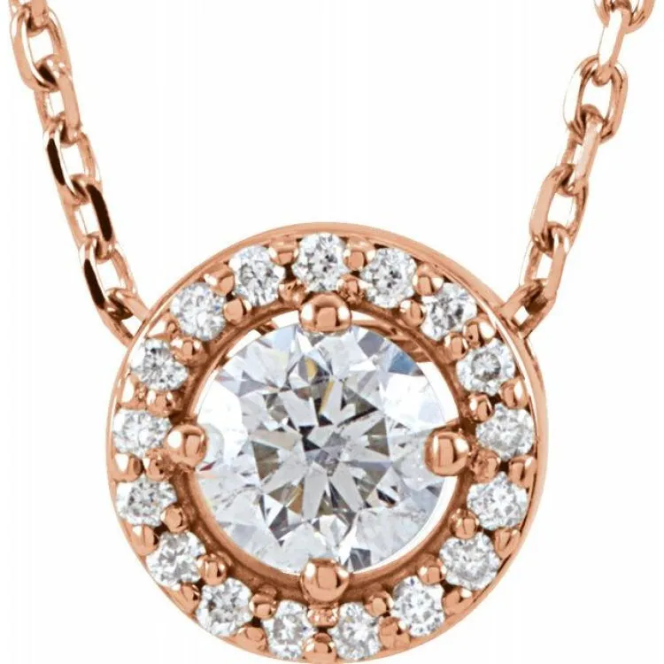 14K Rose 1/4 CTW Natural Diamond Halo-Style 16" Necklace