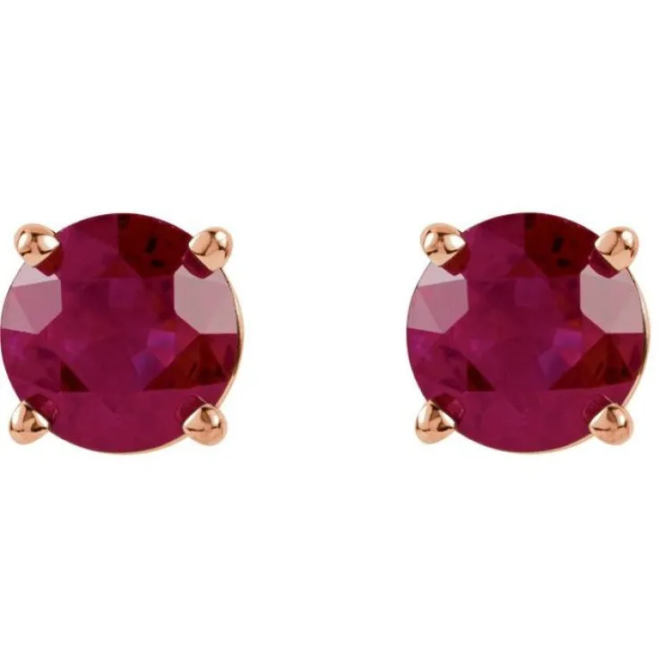 14K Rose 5 mm Natural Ruby Stud Earrings with Friction Post