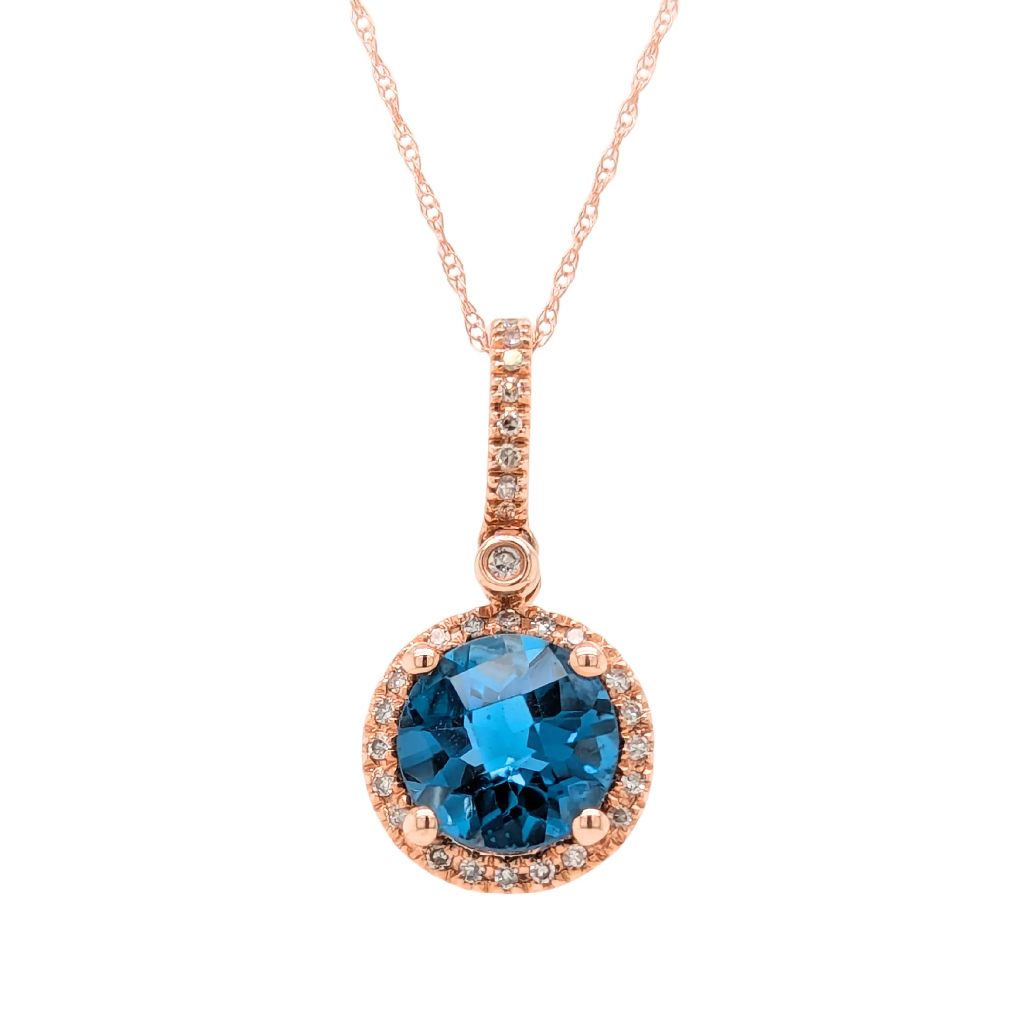 14K Rose Gold London Blue Topaz Necklace with Diamond Accents