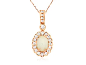 14K Rose Gold Opal and Diamond Necklace