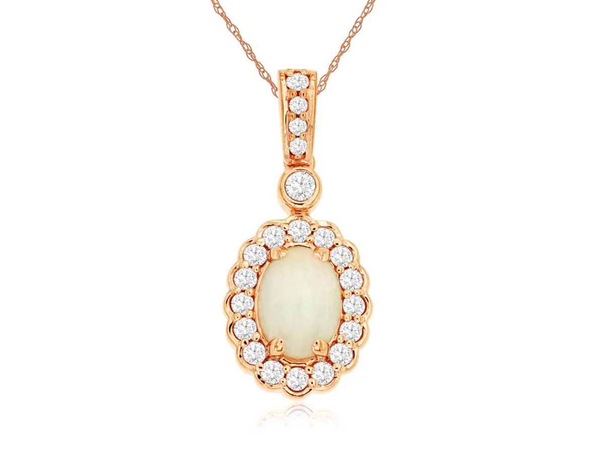 14K Rose Gold Opal and Diamond Necklace