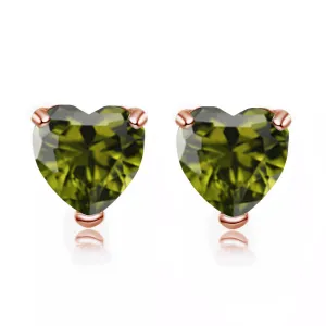 14k Rose Gold Plated 2 Carat Heart Created Peridot Stud Earrings