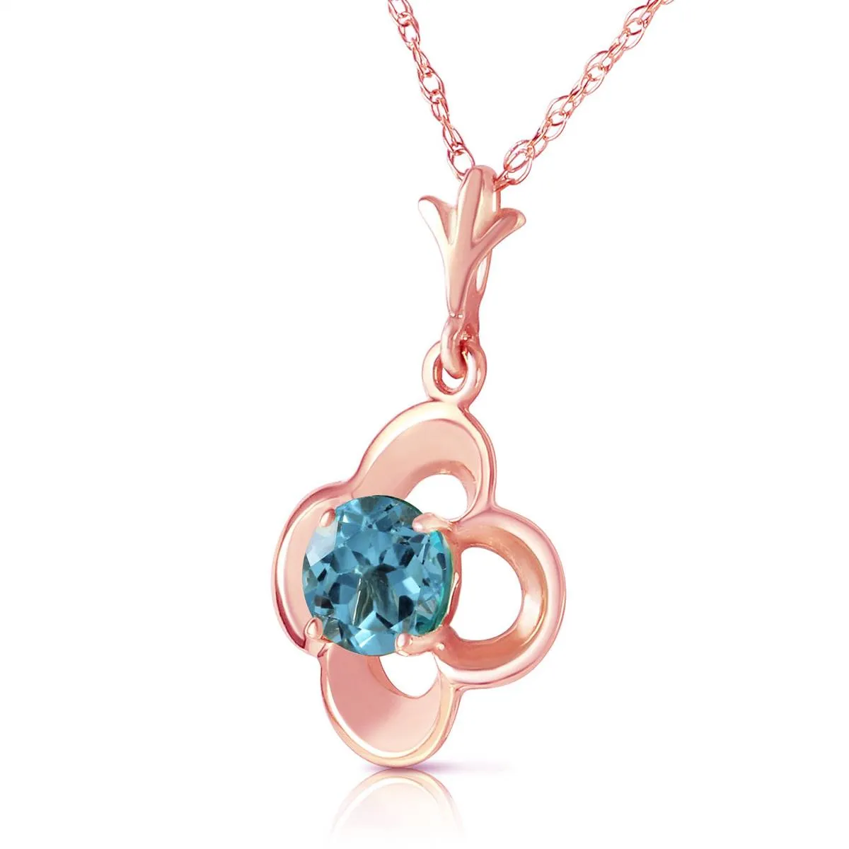 14K Solid Rose Gold Blue Topaz Genuine Royal Necklace