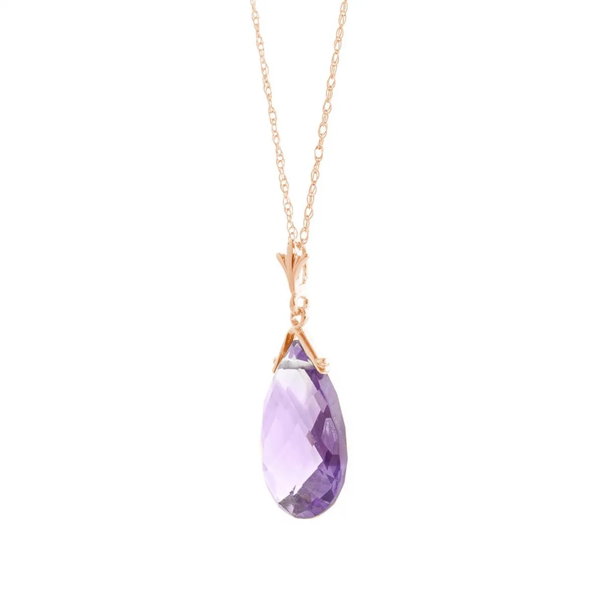 14K Solid Rose Gold Briolette Purple Amethyst Necklace Gemstone