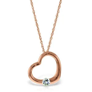 14K Solid Rose Gold Heart Necklace w/ Natural Aquamarine