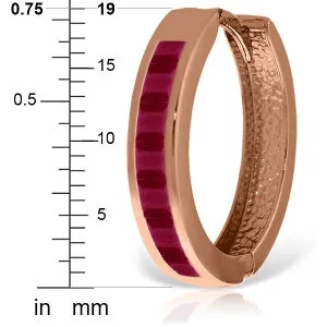 14K Solid Rose Gold Hoop Huggie Earrings w/ Rubies