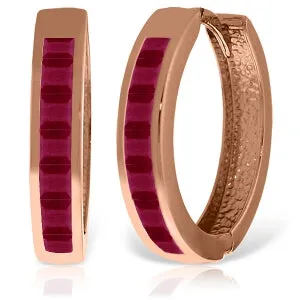 14K Solid Rose Gold Hoop Huggie Earrings w/ Rubies