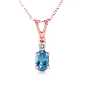 14K Solid Rose Gold Natural Diamond & Blue Topaz Necklace Certified