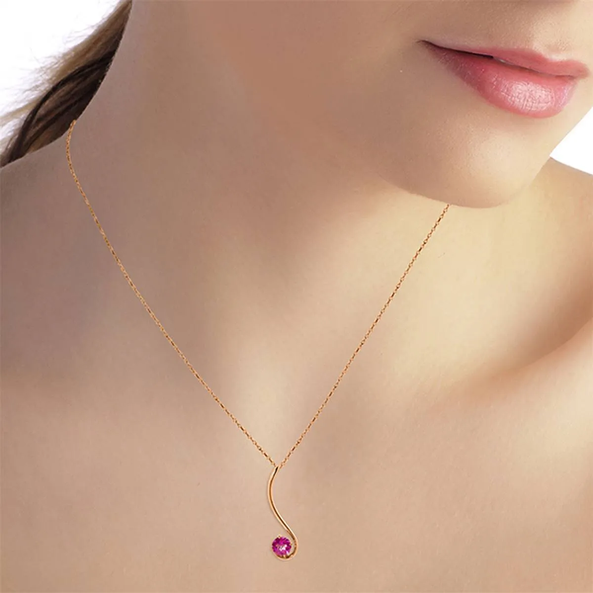 14K Solid Rose Gold Pink Topaz Necklace Genuine Platinum