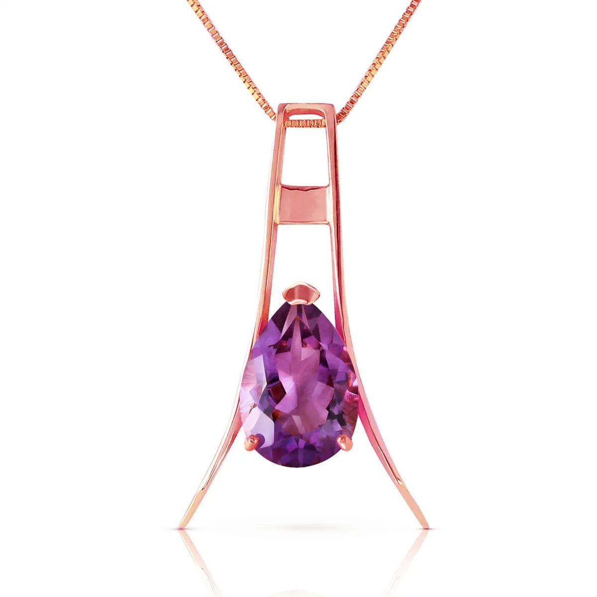 14K Solid Rose Gold Purple Amethyst Class Necklace Deluxe