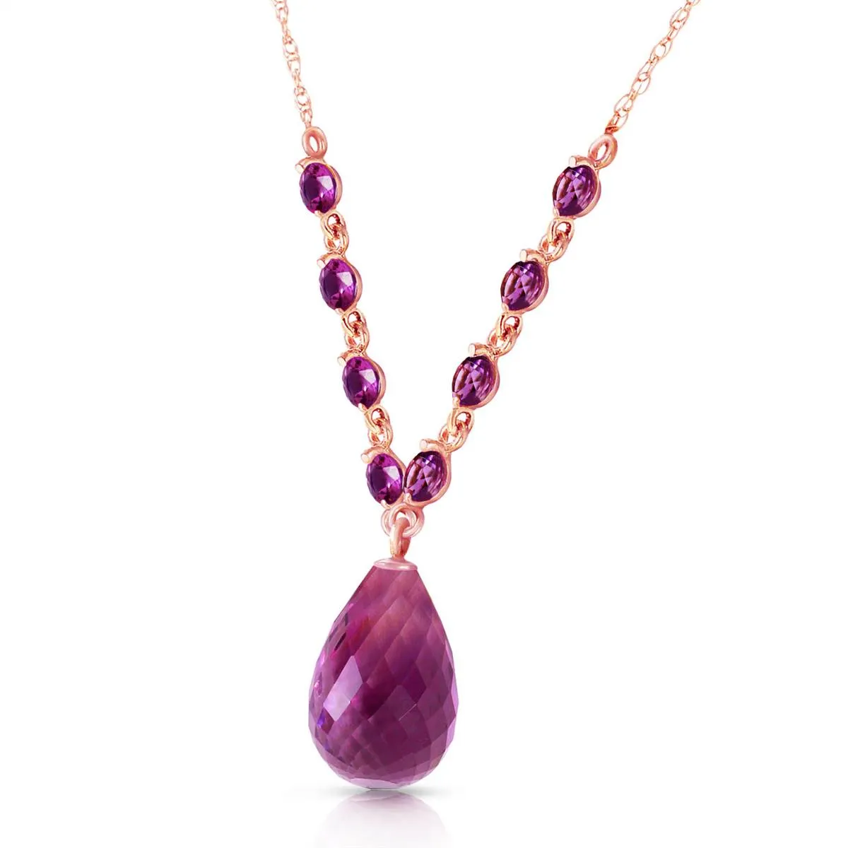 14K Solid Rose Gold Purple Amethyst Necklace Class Royal