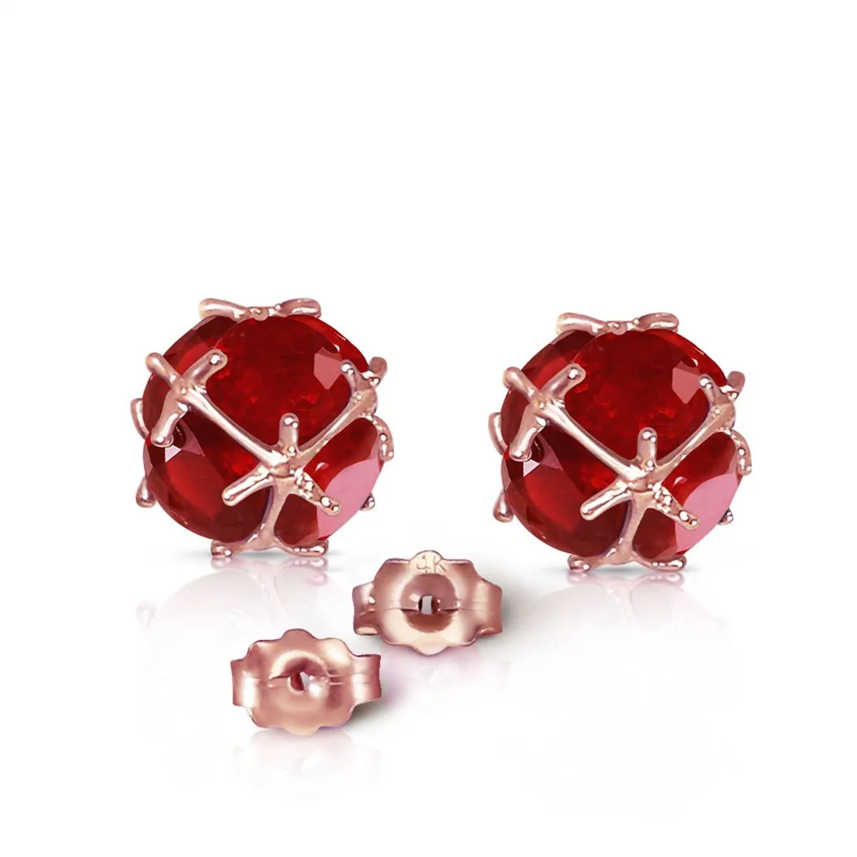 14K Solid Rose Gold Stud Earrings Natural Ruby Certified