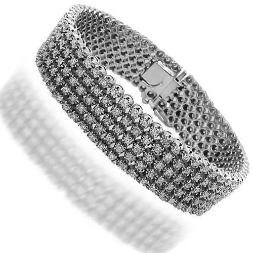 14K Solid White Gold Mens Diamond Bracelet 11.00 Ctw