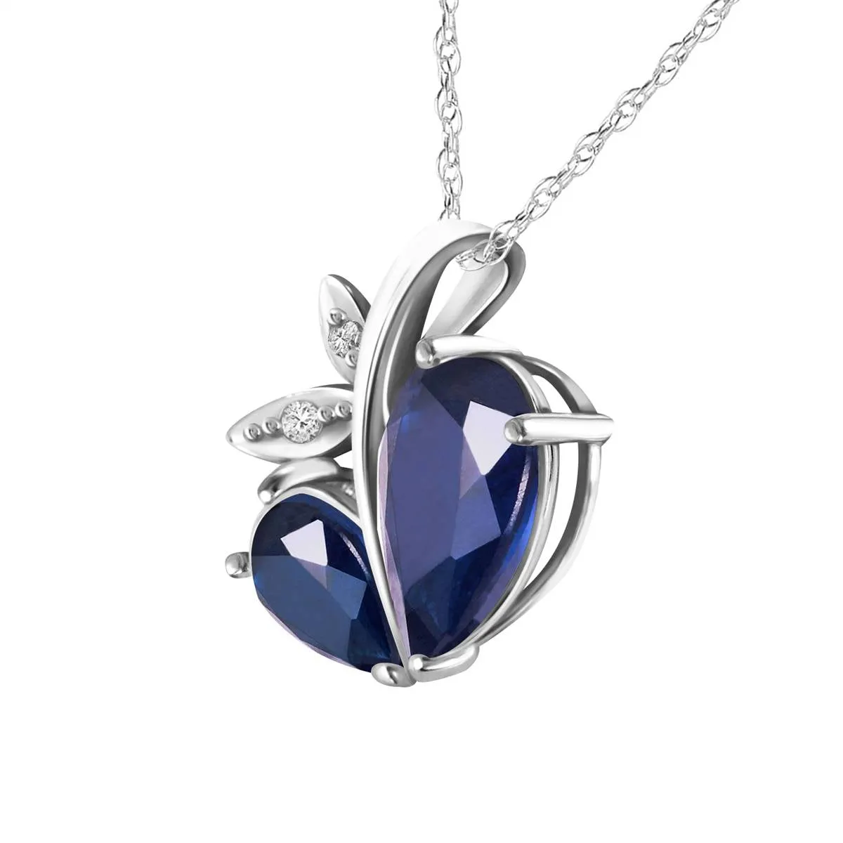 14K Solid White Gold Modern Heart Necklace w/ Natural Diamond & Sapphires