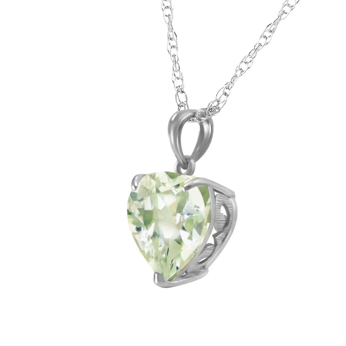 14K Solid White Gold Necklace w/ Natural 10mm Heart Green Amethyst