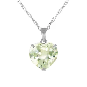 14K Solid White Gold Necklace w/ Natural 10mm Heart Green Amethyst