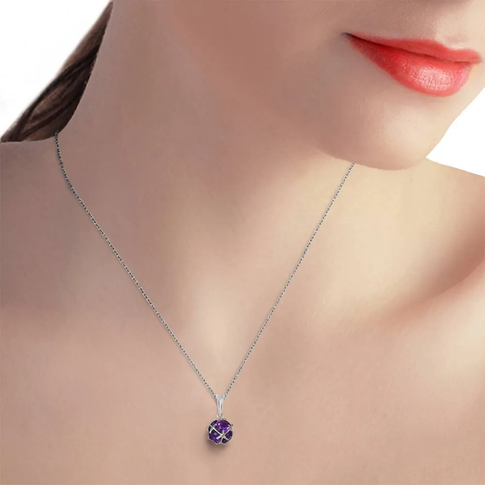 14K Solid White Gold Necklace w/ Natural Amethysts