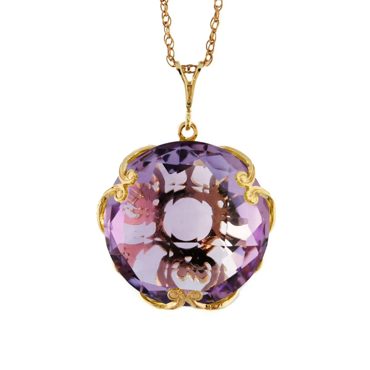 14K Solid Yellow Gold Checkerboard Cut Purple Amethyst Necklace