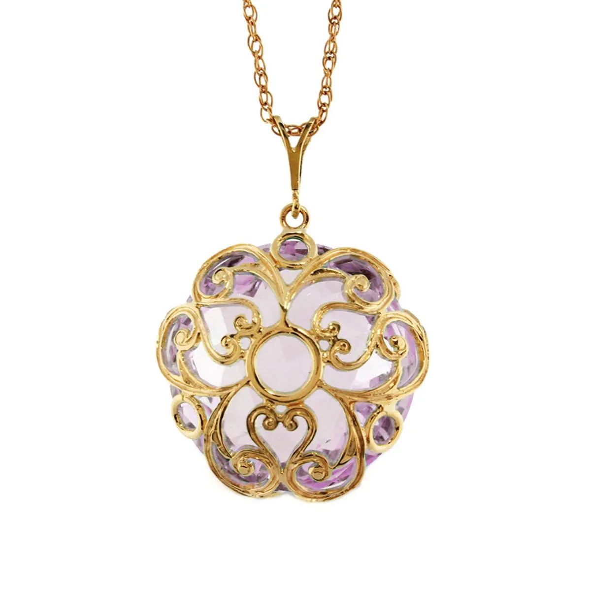 14K Solid Yellow Gold Checkerboard Cut Purple Amethyst Necklace