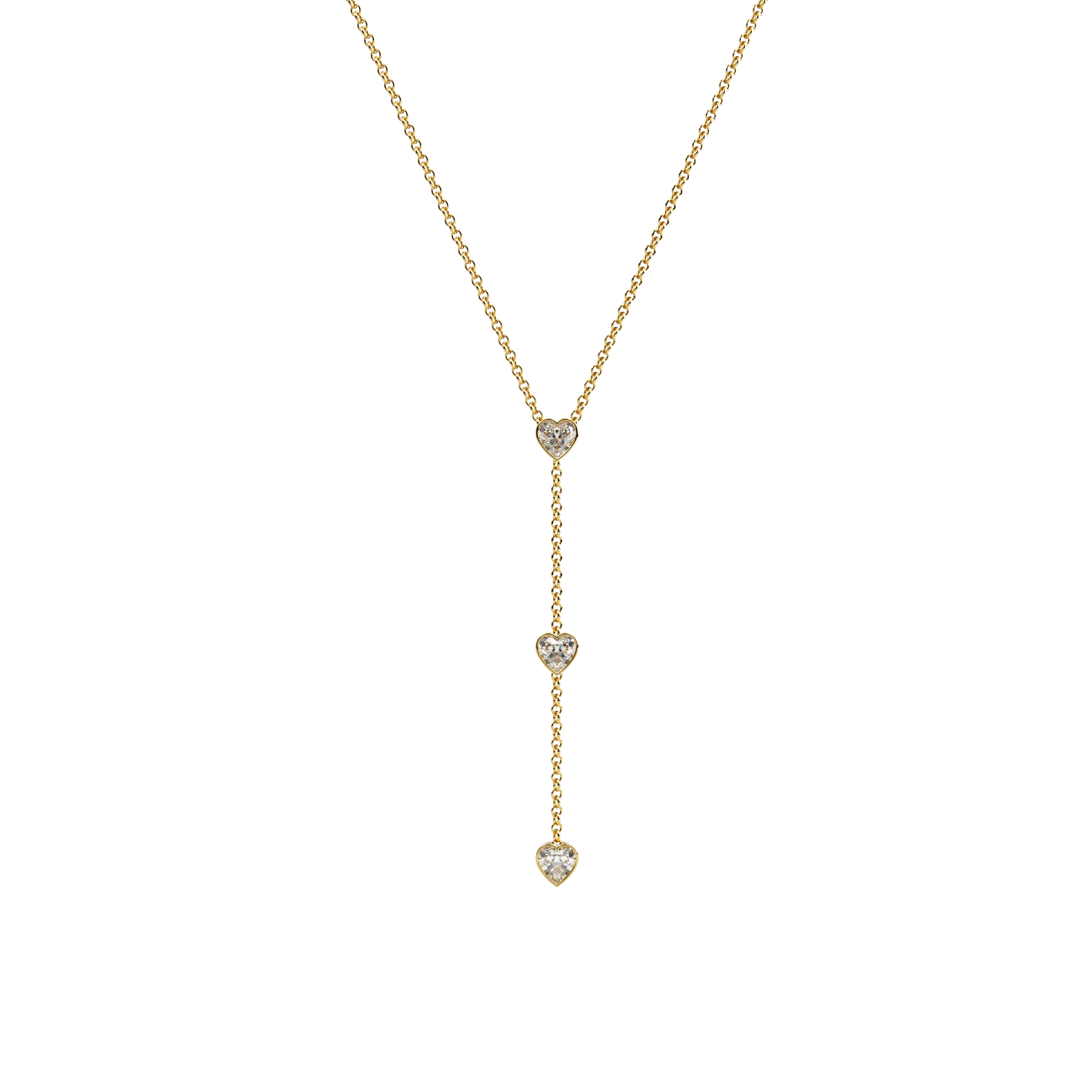 14k Three Heart Lariat Necklace