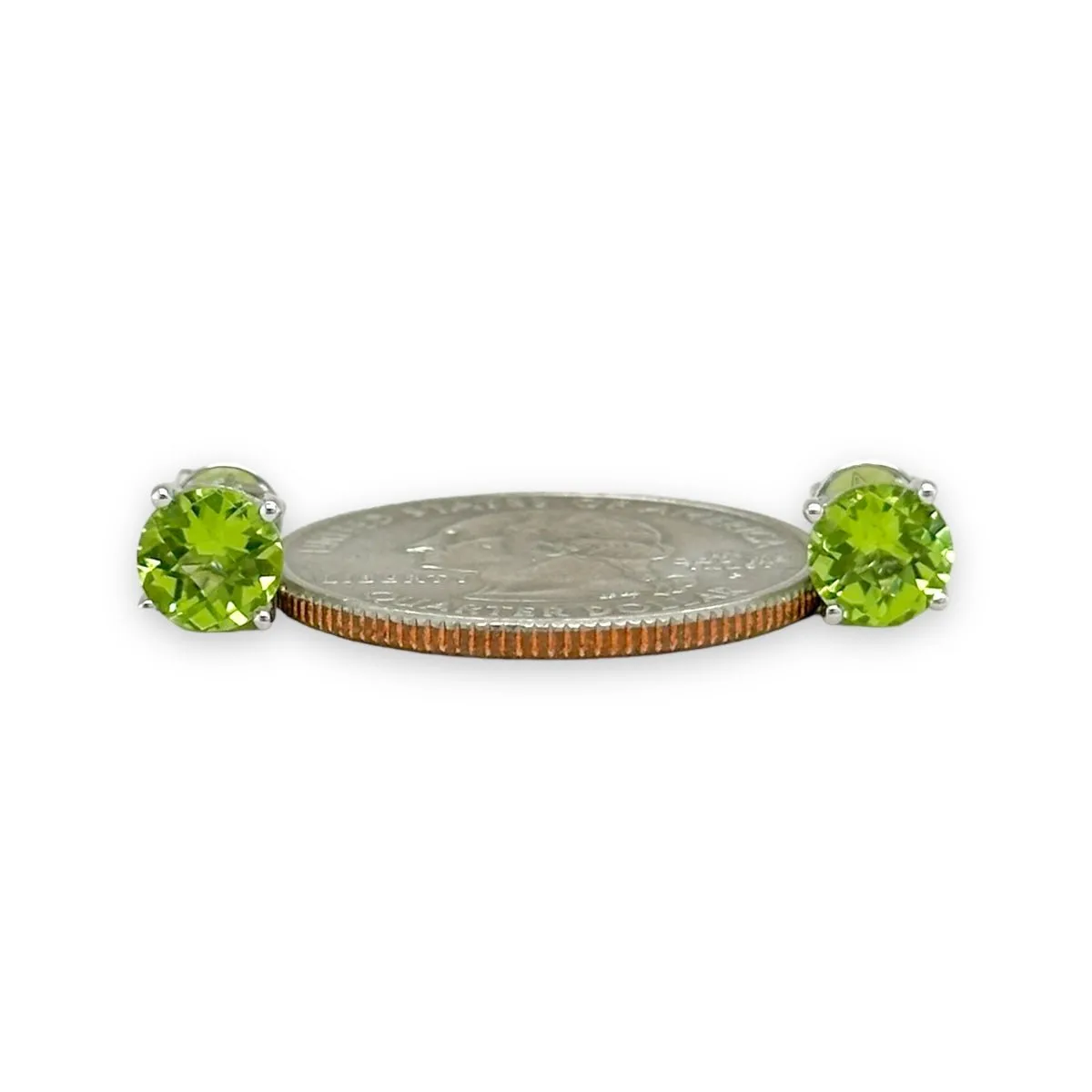 14K W Gold 1.85ctw 6mm Round Peridot Stud Earrings