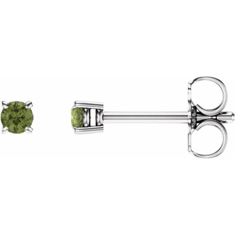 14K White 2.5 mm Natural Peridot Stud Earrings