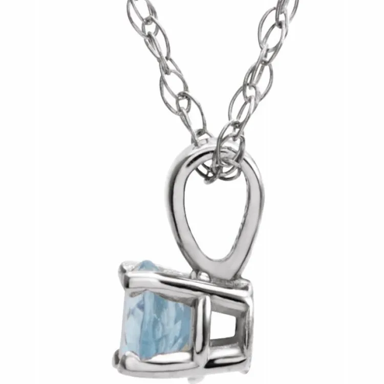 14K White 3 mm Natural Aquamarine Youth Solitaire 14" Necklace