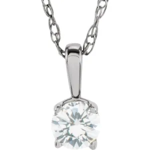 14K White 3 mm Natural Diamond Youth Solitaire 14" Necklace