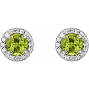 14K White 3.5 mm Natural Peridot & 1/8 CTW Natural Diamond Earrings