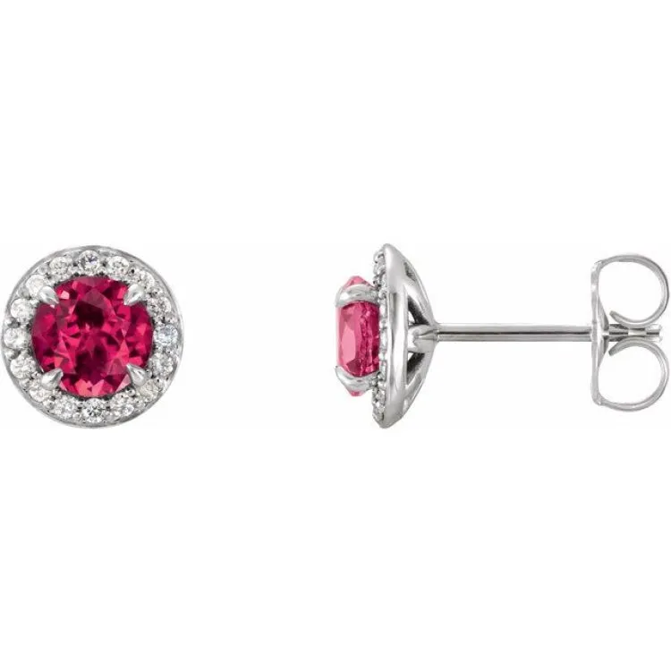 14K White 3.5 mm Natural Ruby & 1/8 CTW Natural Diamond Earrings