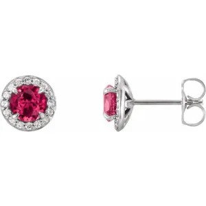 14K White 3.5 mm Natural Ruby & 1/8 CTW Natural Diamond Earrings