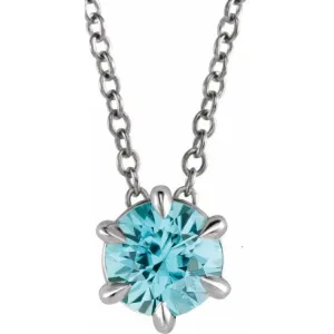 14K White 4 mm Natural Aquamarine Solitaire 16-18" Necklace