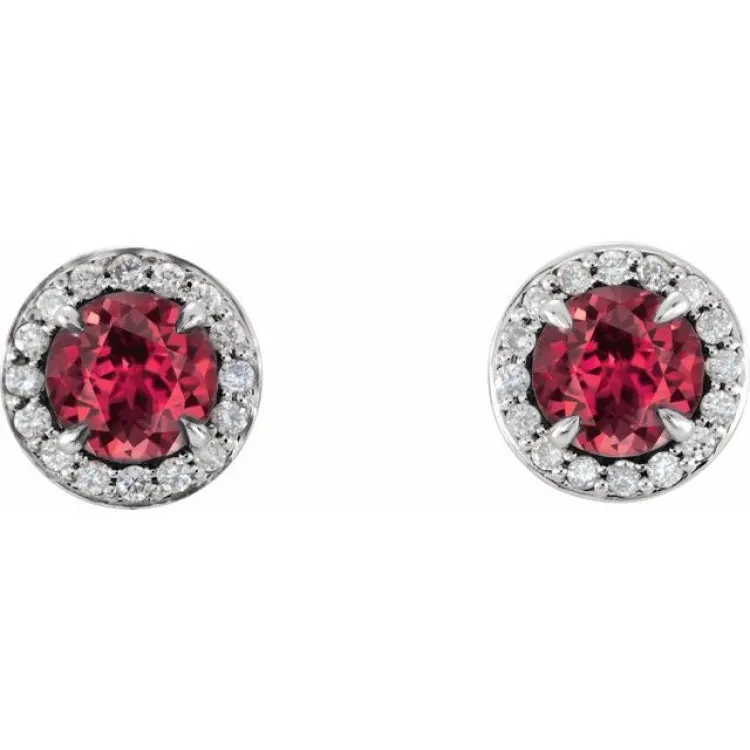 14K White 4.5 mm Lab-Grown Ruby & 1/6 CTW Natural Diamond Earrings