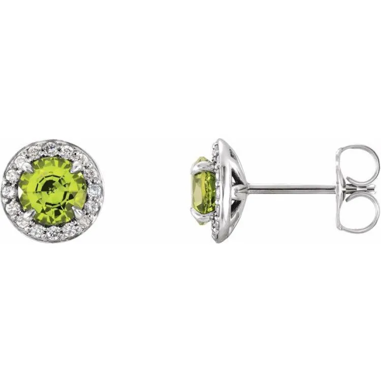 14K White 4.5 mm Natural Peridot & 1/6 CTW Natural Diamond Earrings