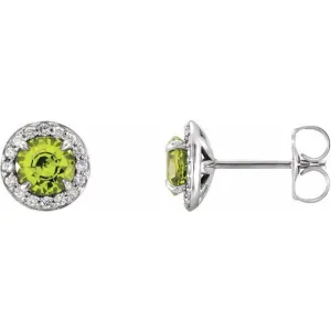 14K White 4.5 mm Natural Peridot & 1/6 CTW Natural Diamond Earrings