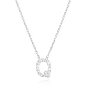 14k White Gold Created White Sapphire Initial Q Letter Pendant Necklace Plated