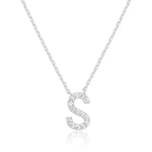 14k White Gold Created White Sapphire Initial S Letter Pendant Necklace Plated