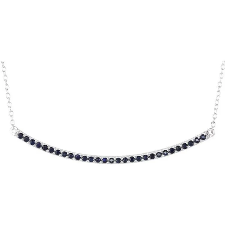 14K White Natural Blue Sapphire Bar 16-18" Necklace