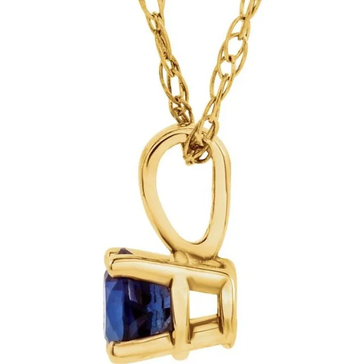 14K Yellow 3 mm Lab-Grown Blue Sapphire Youth Solitaire 14" Necklace