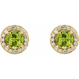 14K Yellow 3.5 mm Natural Peridot & 1/8 CTW Natural Diamond Earrings