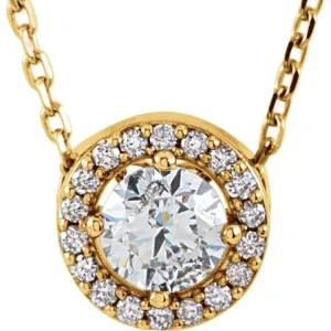 14K Yellow 3/8 CTW Natural Diamond Halo-Style 16" Necklace