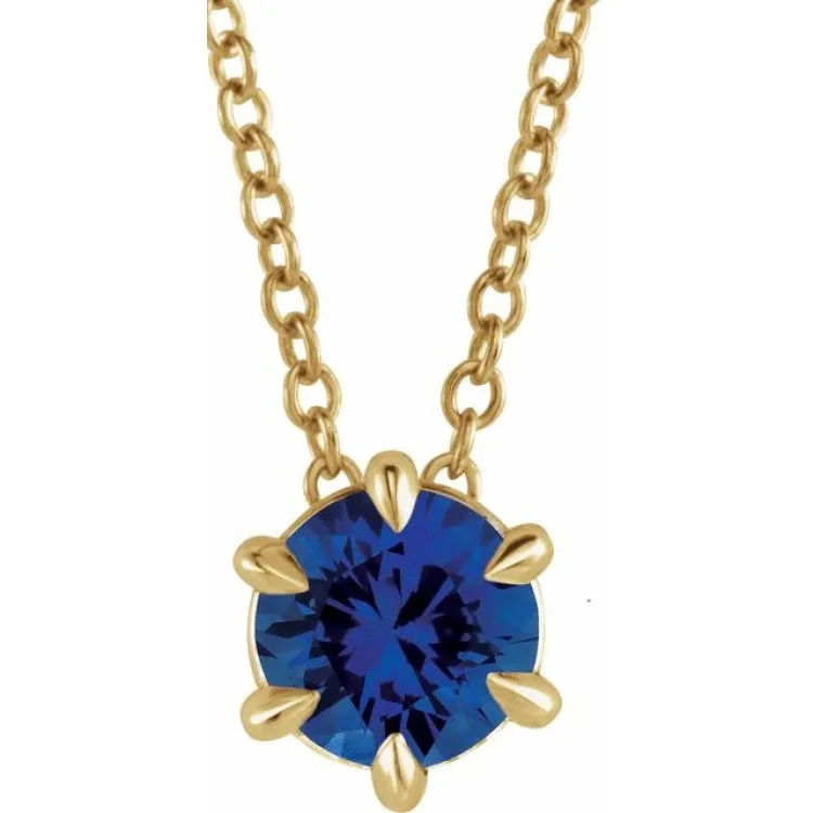 14K Yellow 4 mm Lab-Grown Blue Sapphire Solitaire 16-18" Necklace