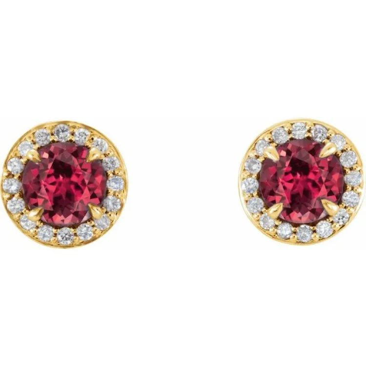 14K Yellow 4 mm Natural Ruby & 1/10 CTW Natural Diamond Earrings