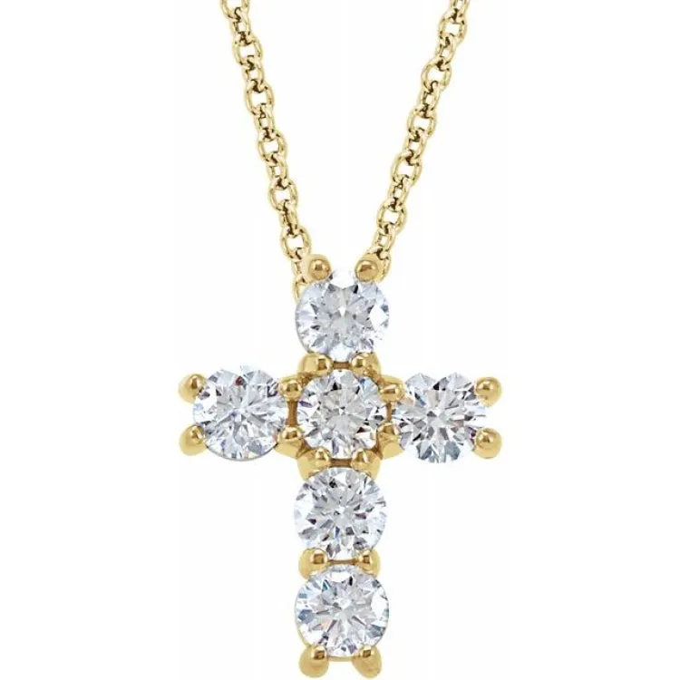 14K Yellow 9/10 CTW Natural Diamond Cross 18" Necklace