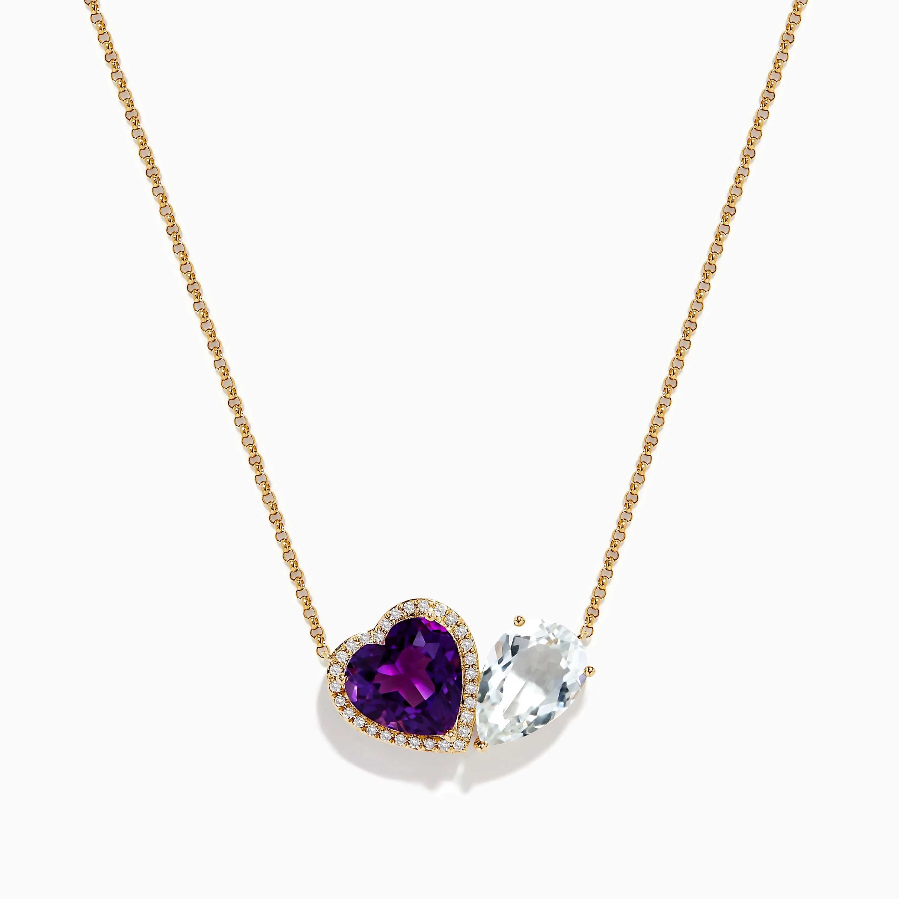 14K Yellow Gold Amethyst, White Topaz, and Diamond Necklace