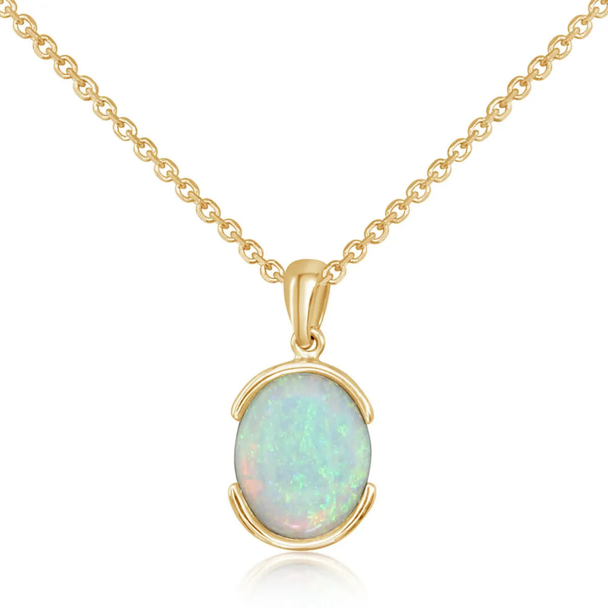 14K Yellow Gold Cabochon Australian Opal Necklace